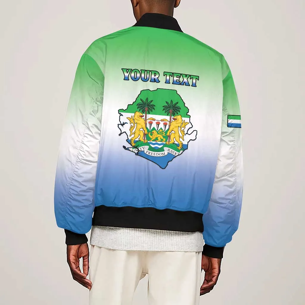 Personalised Sierra Leone Independence Day Sleeve Zip Bomber Jacket Coat Of Arms Flag Map LT15