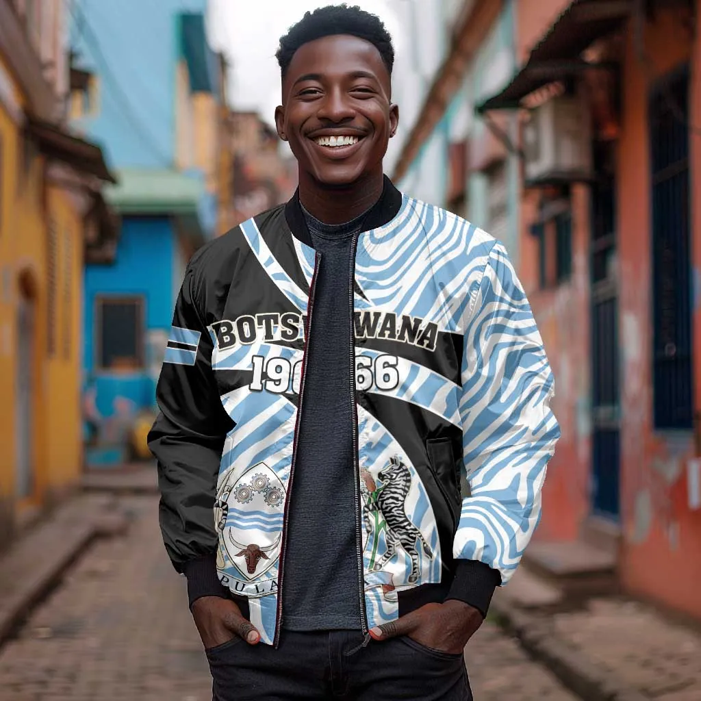 Personalized Botswana Independence Day Bomber Jacket - Lefatshe la Botswana with Zebra Pattern LT01