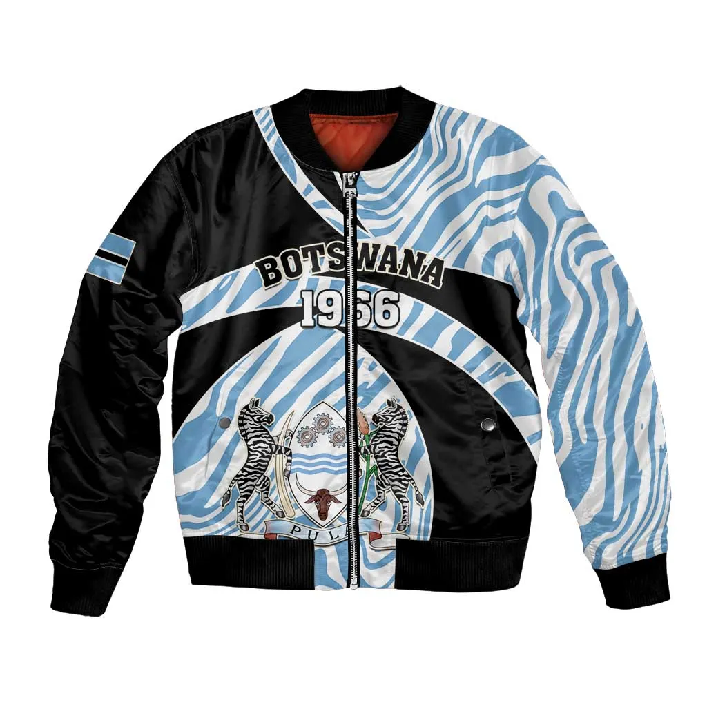 Personalized Botswana Independence Day Bomber Jacket - Lefatshe la Botswana with Zebra Pattern LT01