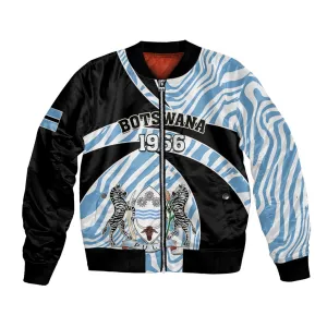 Personalized Botswana Independence Day Bomber Jacket - Lefatshe la Botswana with Zebra Pattern LT01
