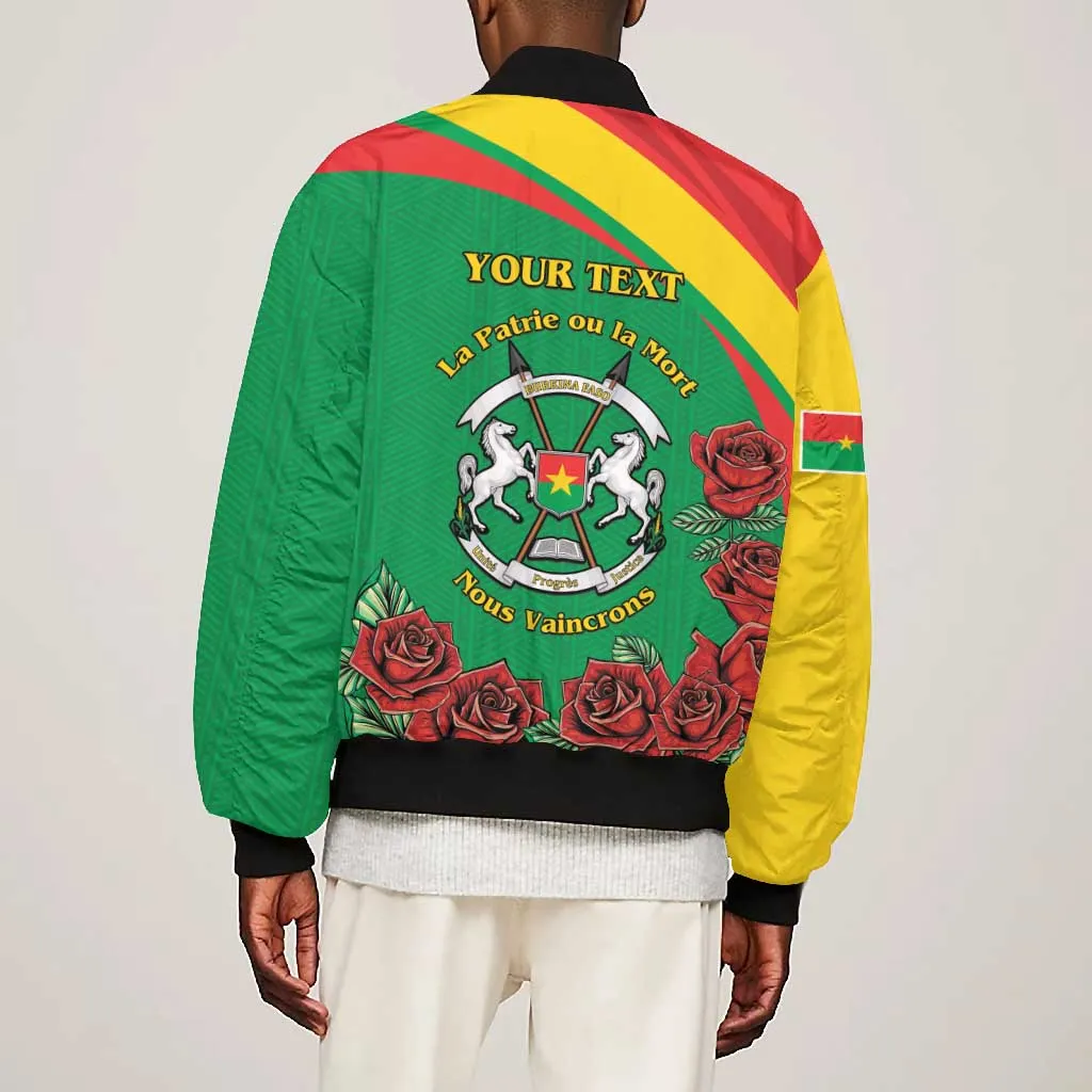 Personalized Burkina Faso Bomber Jacket White Stallion With Red Rose - Republic Day LT15