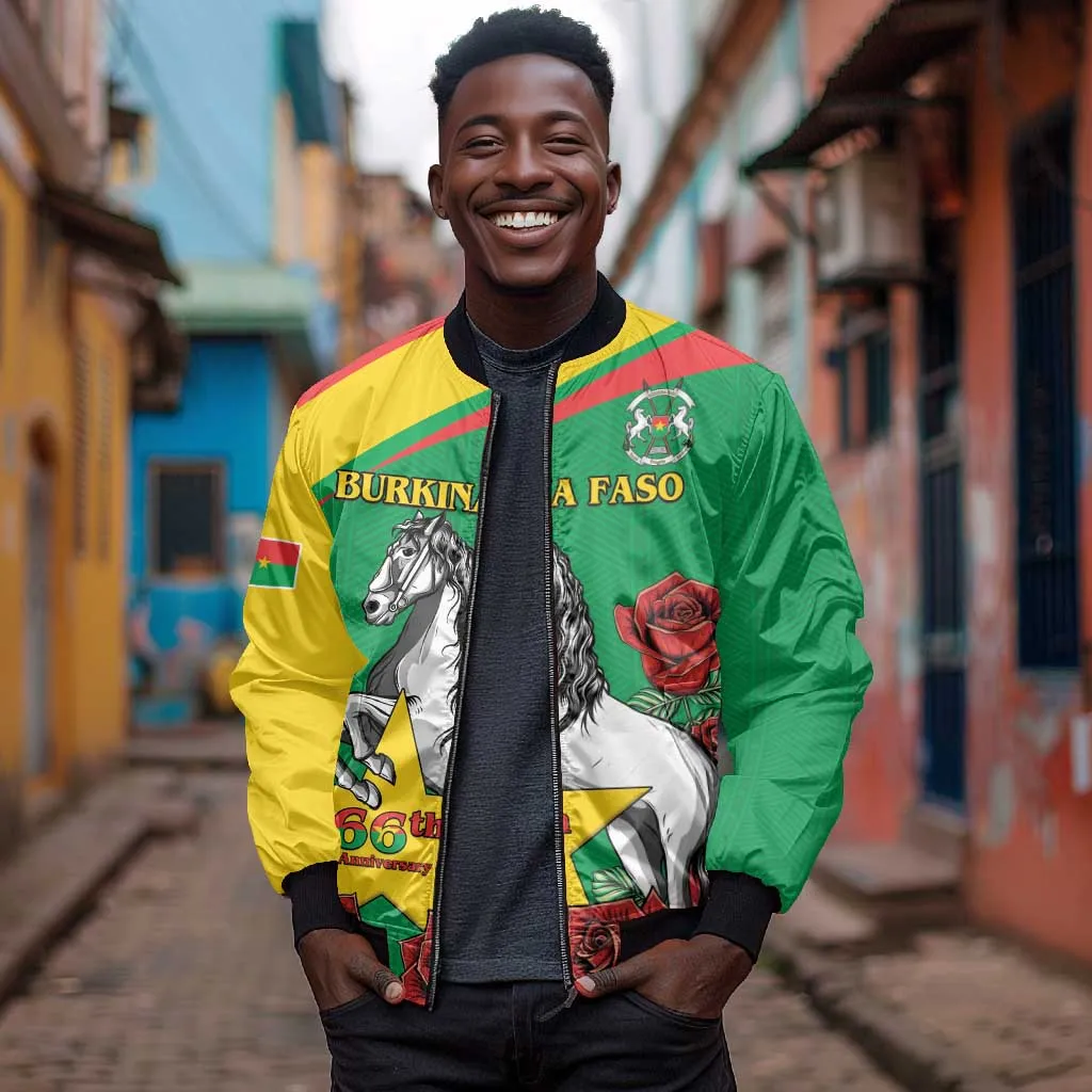 Personalized Burkina Faso Bomber Jacket White Stallion With Red Rose - Republic Day LT15