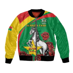 Personalized Burkina Faso Bomber Jacket White Stallion With Red Rose - Republic Day LT15
