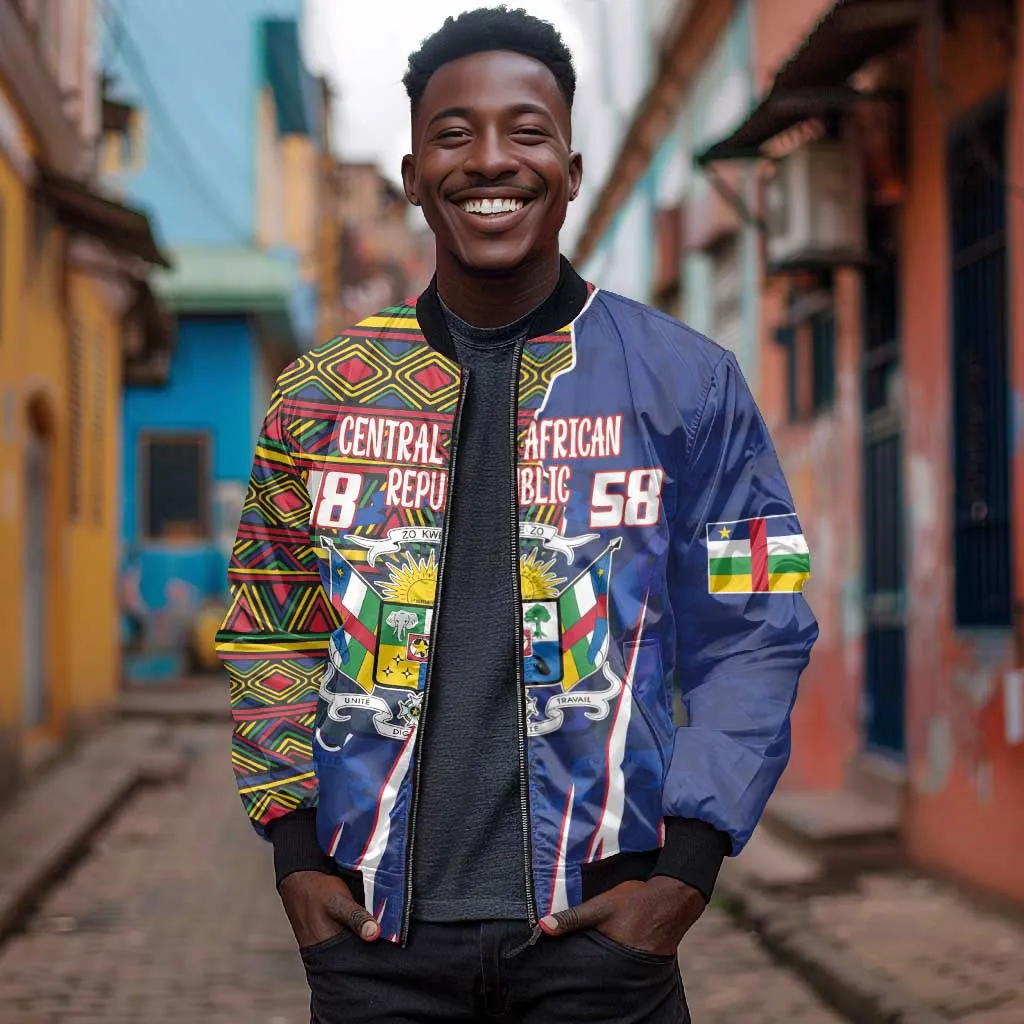Personalized Central African Republic Coat Of Arms Bomber Jacket Kente Pattern LT18