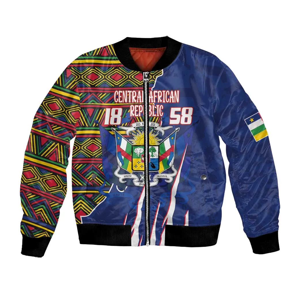 Personalized Central African Republic Coat Of Arms Bomber Jacket Kente Pattern LT18