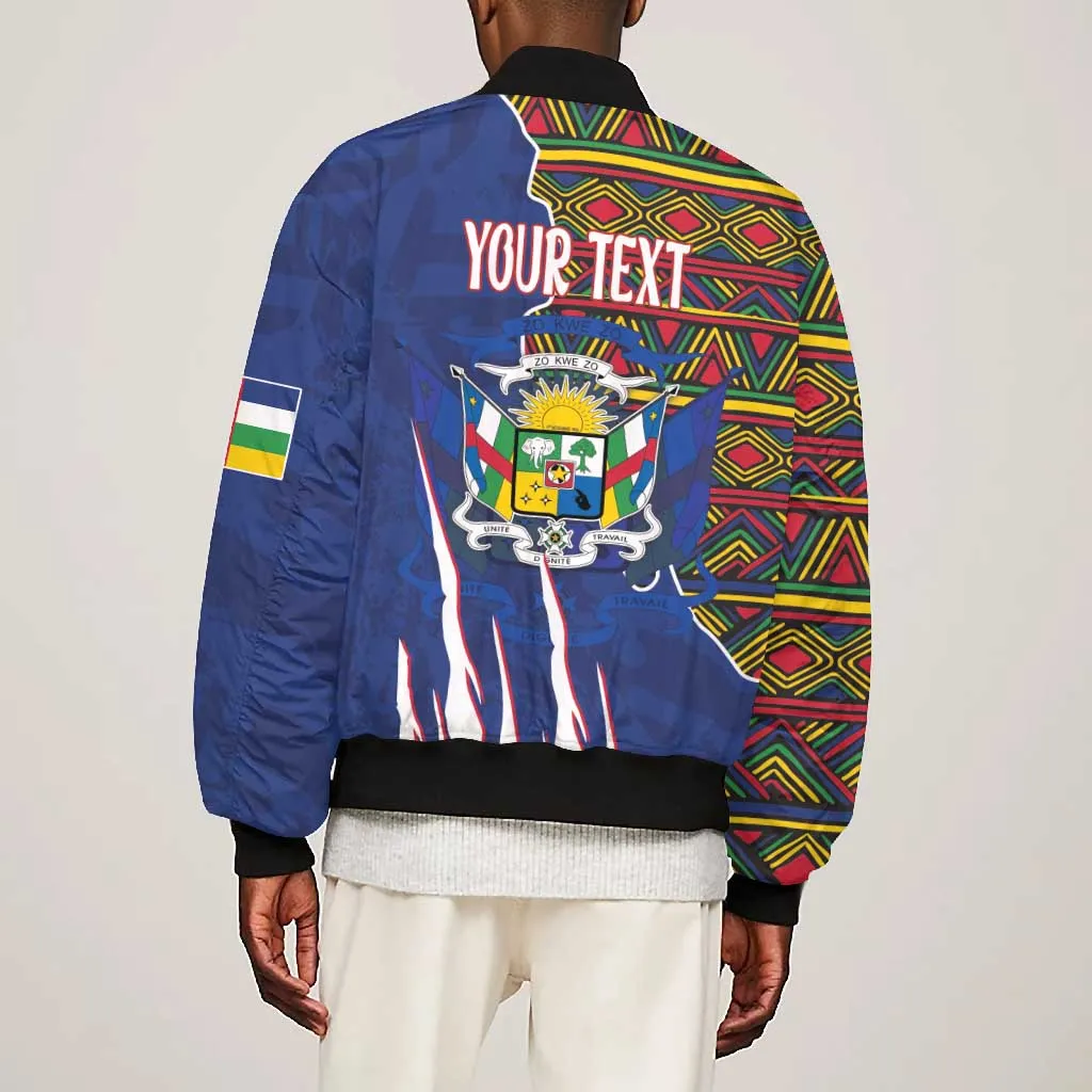 Personalized Central African Republic Coat Of Arms Bomber Jacket Kente Pattern LT18