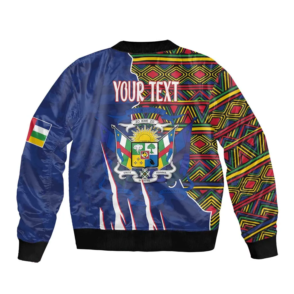 Personalized Central African Republic Coat Of Arms Bomber Jacket Kente Pattern LT18
