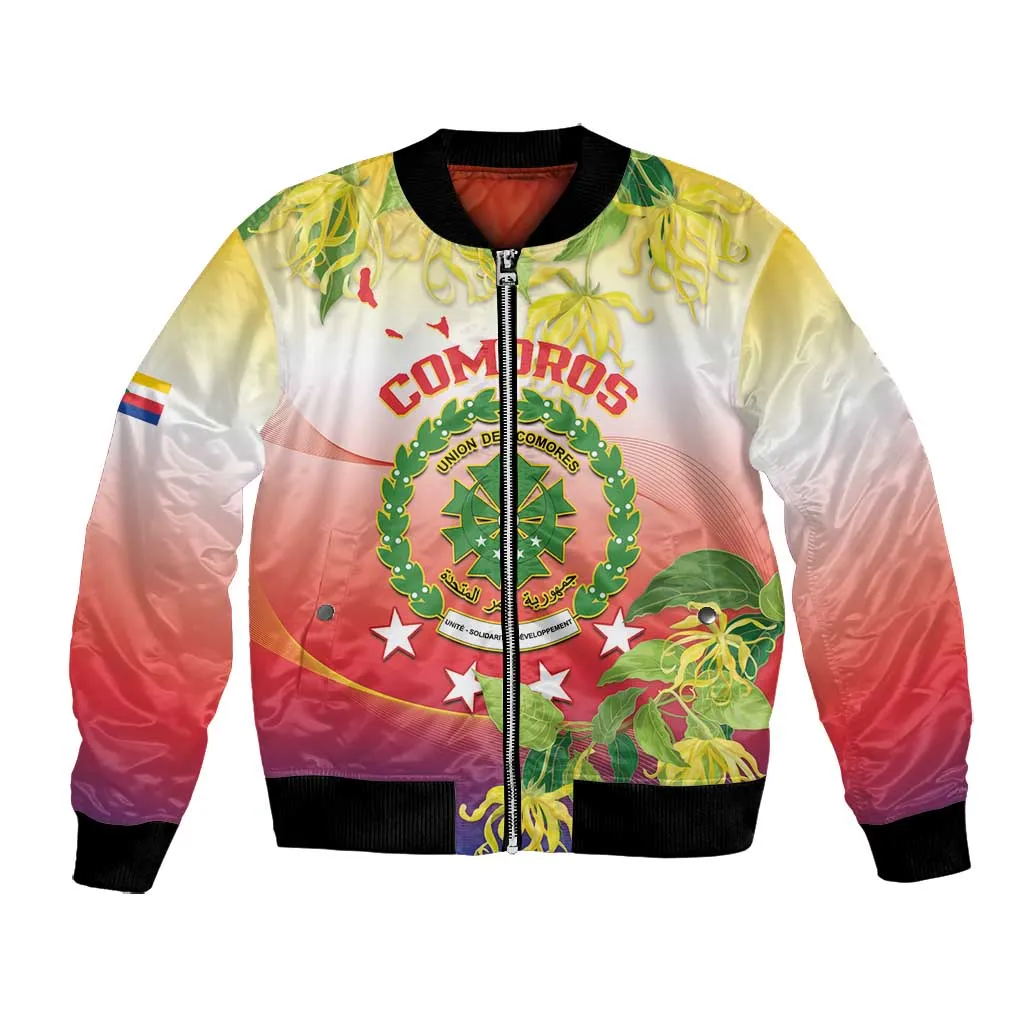 Personalized Comoros Bomber Jacket Coat Of Arms Mix Ylang Ylang Flower LT14