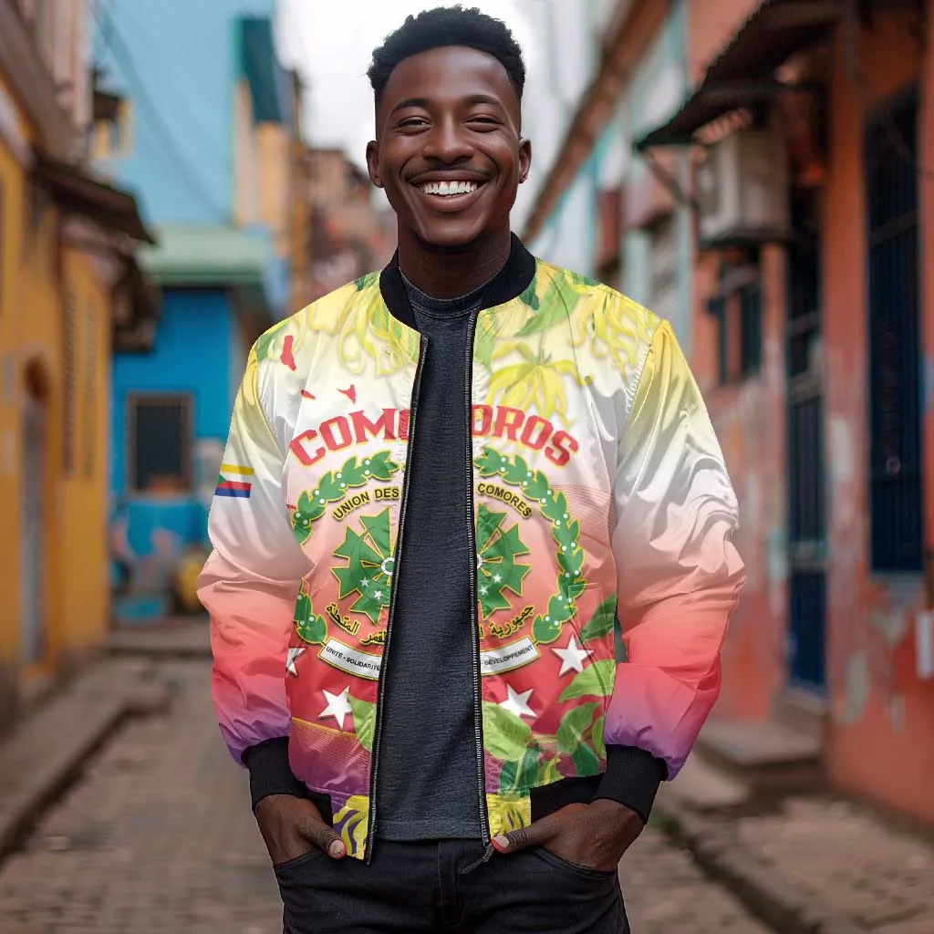 Personalized Comoros Bomber Jacket Coat Of Arms Mix Ylang Ylang Flower LT14
