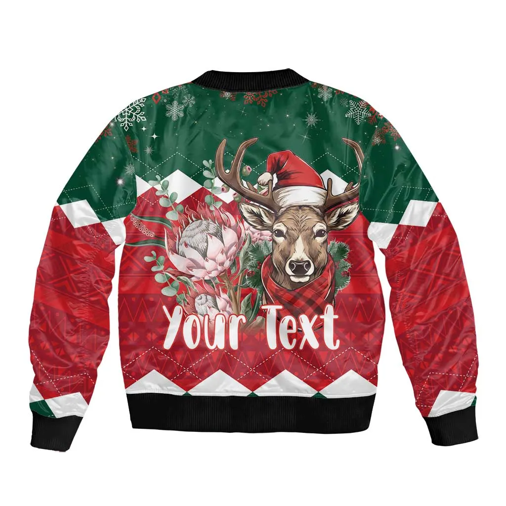 Personalized South Africa Merry Christmas Bomber Jacket Springbok With King Protea LT18