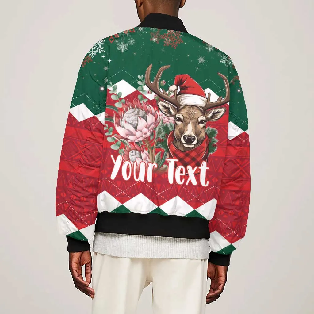 Personalized South Africa Merry Christmas Bomber Jacket Springbok With King Protea LT18