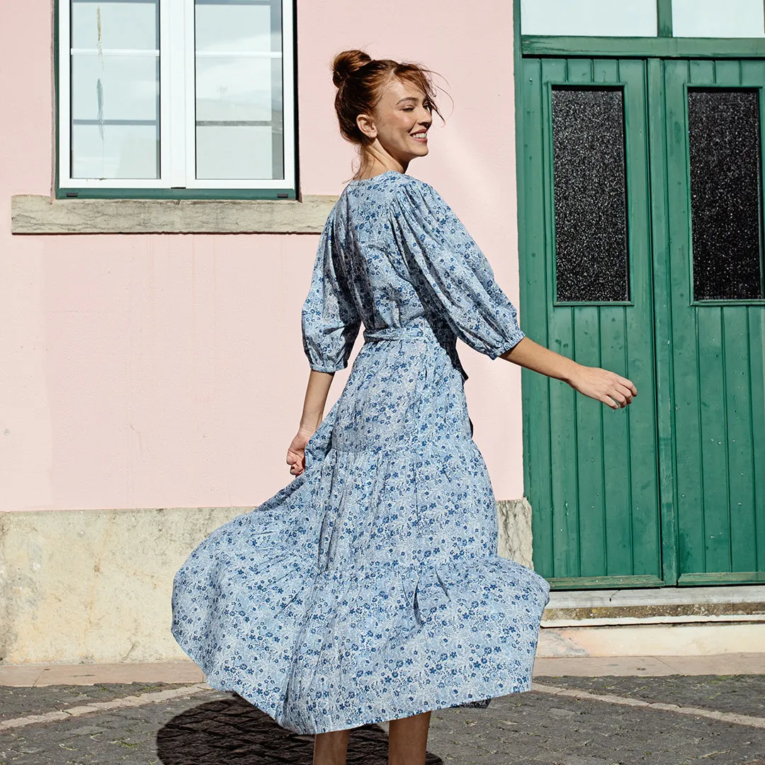 Pink Chicken Indira Pintuck Maxi in Blue Verbena