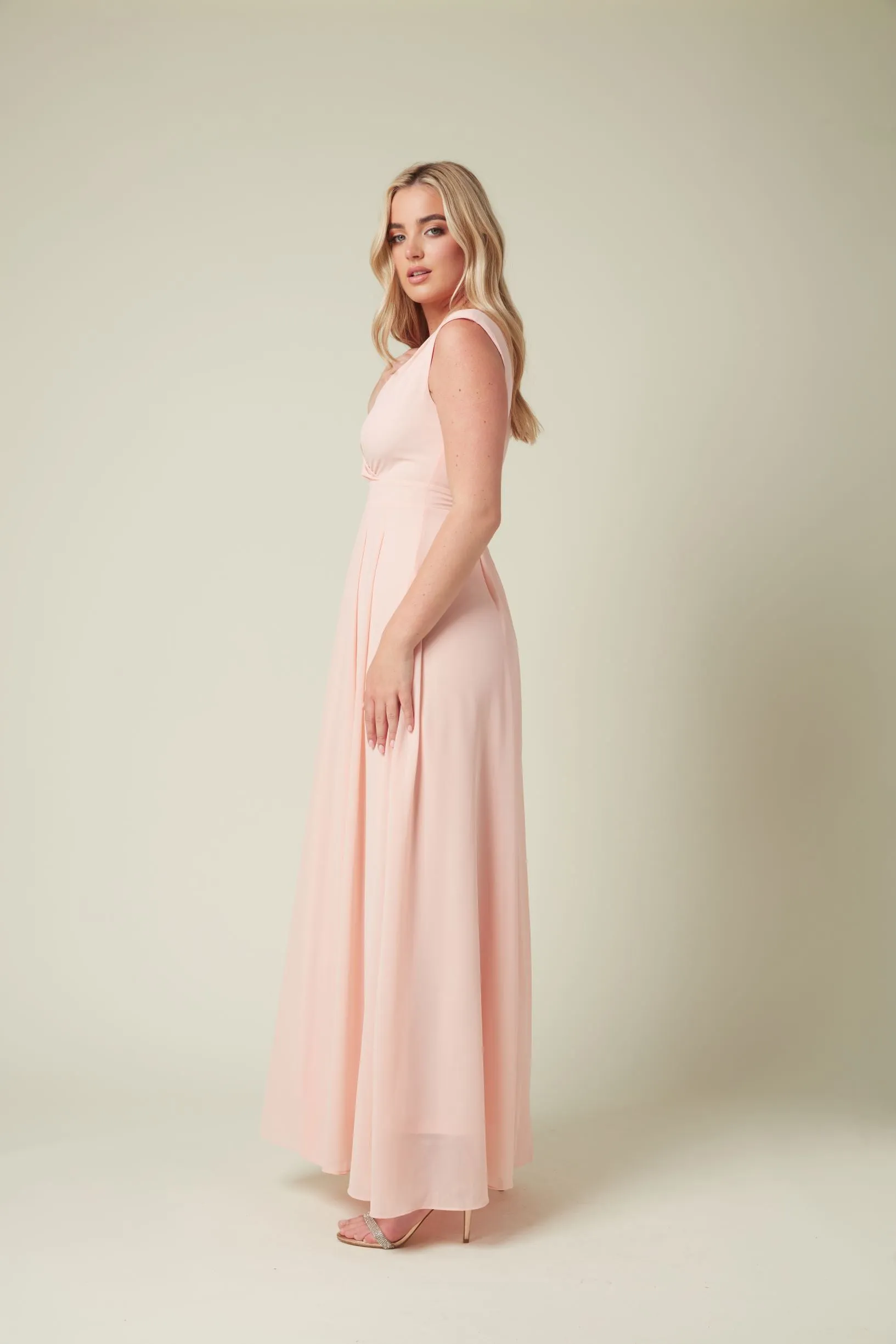 PINK CHIFFON BRIDESMAID MAXI DRESS