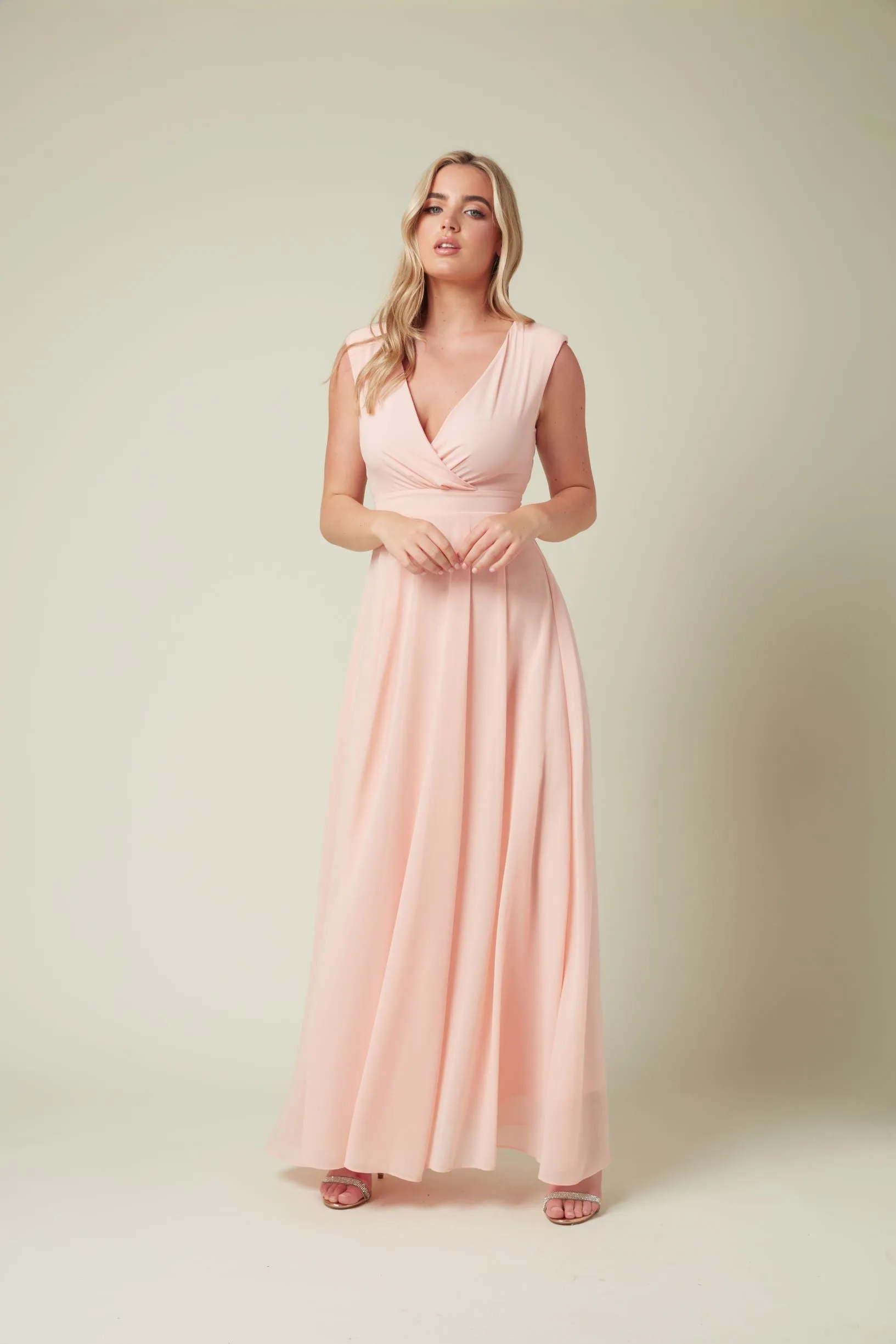 PINK CHIFFON BRIDESMAID MAXI DRESS