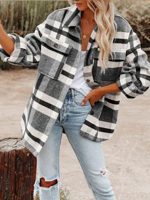 Plaid Button Long Sleeve Shacket