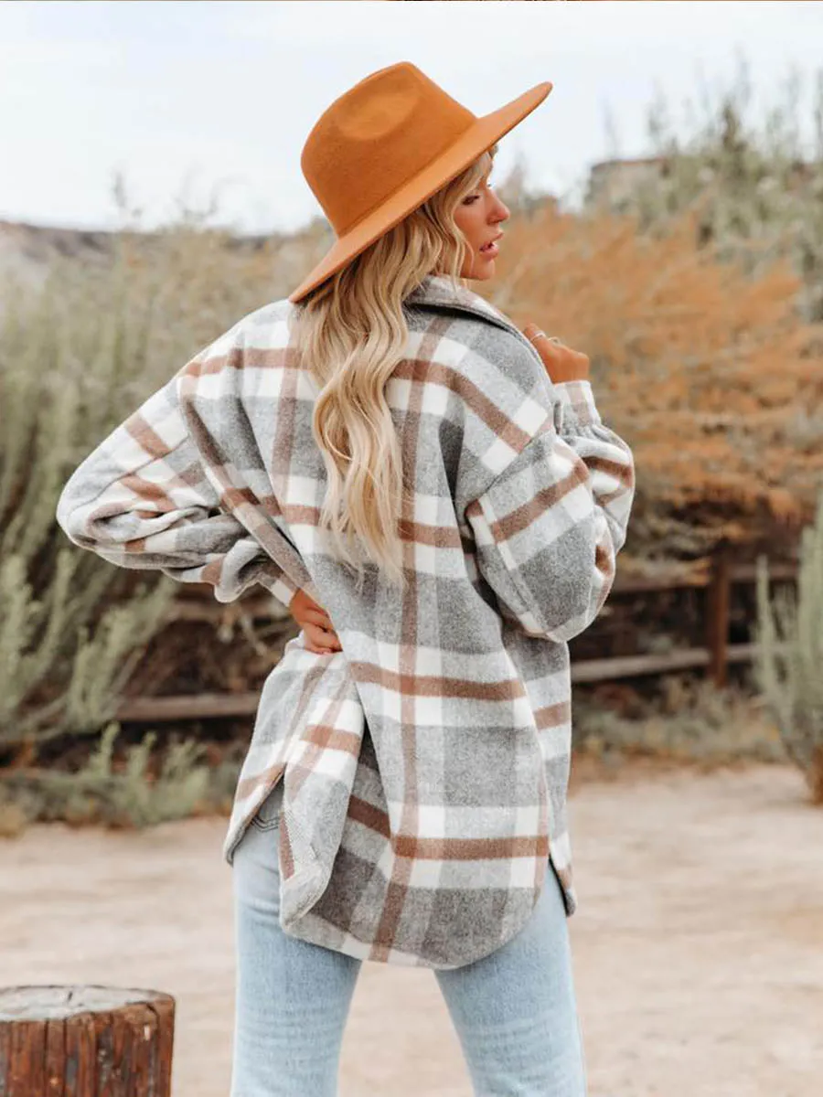 Plaid Button Long Sleeve Shacket