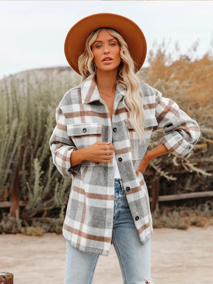 Plaid Button Long Sleeve Shacket