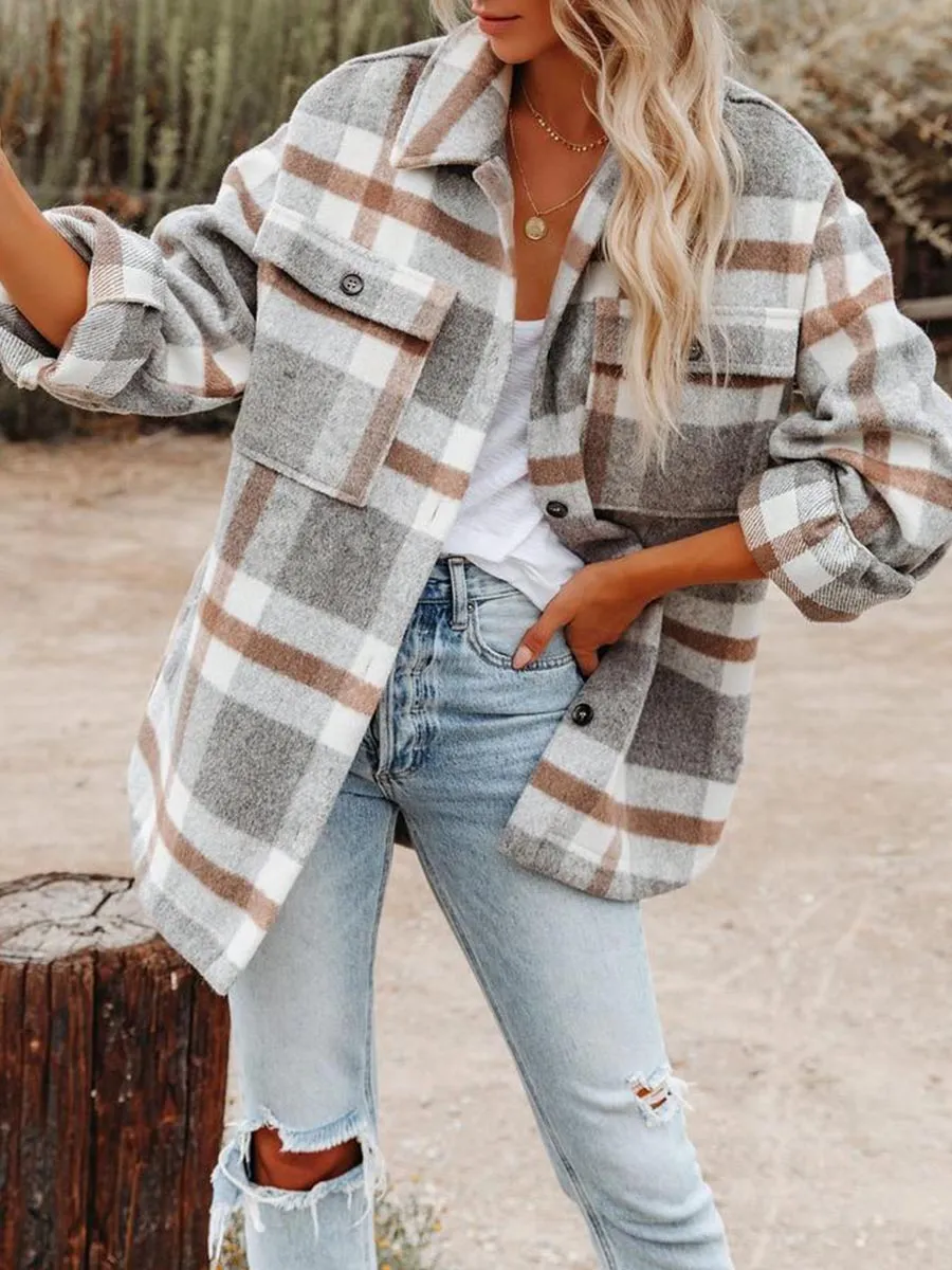Plaid Button Long Sleeve Shacket