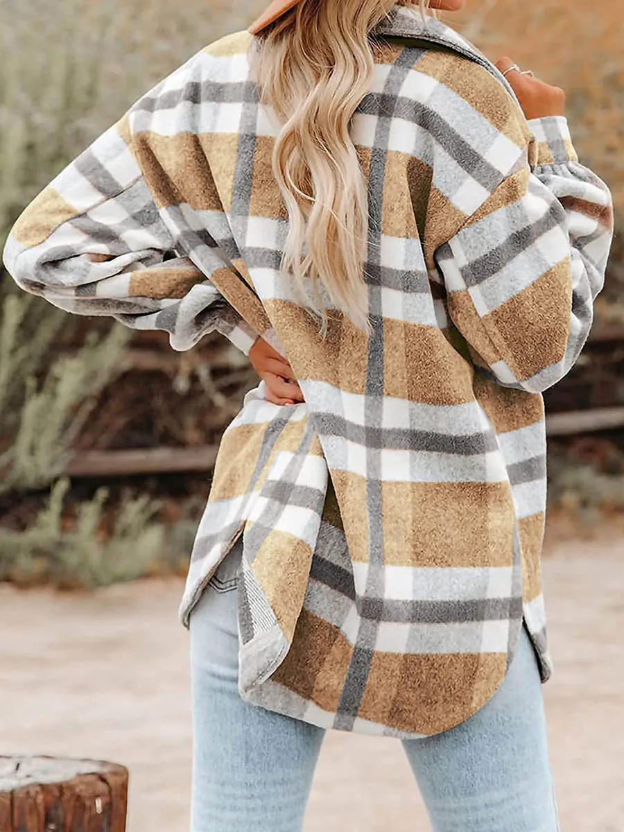 Plaid Button Long Sleeve Shacket