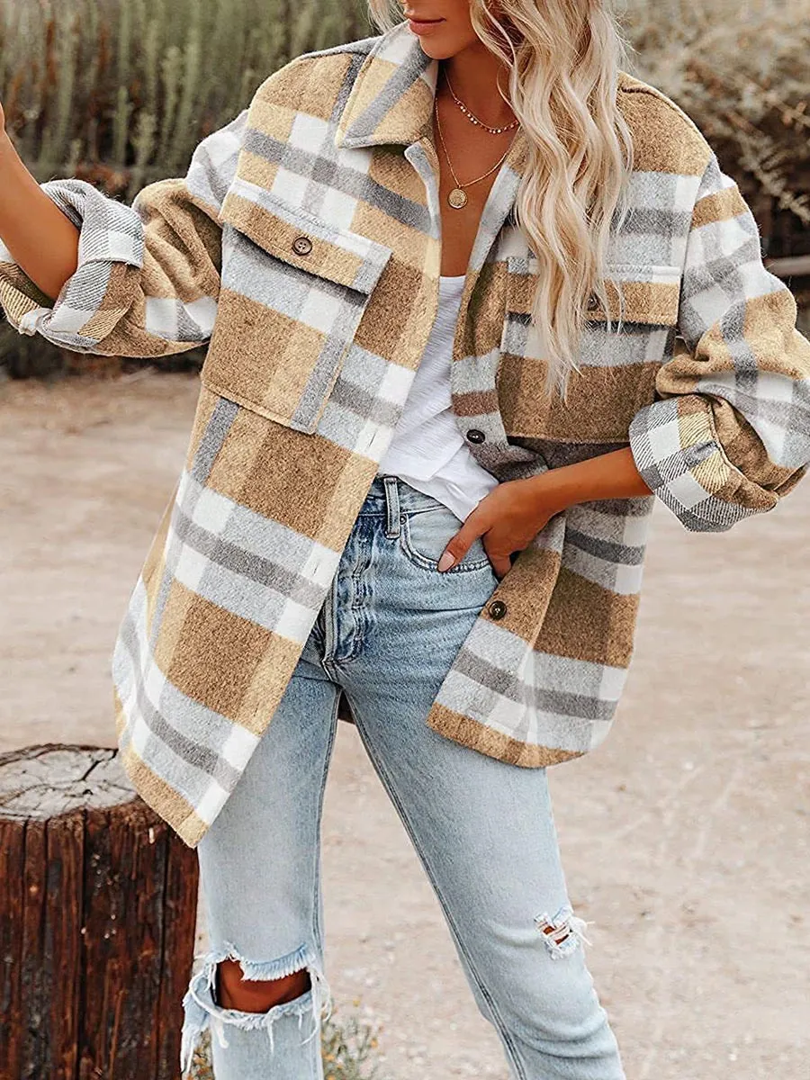 Plaid Button Long Sleeve Shacket