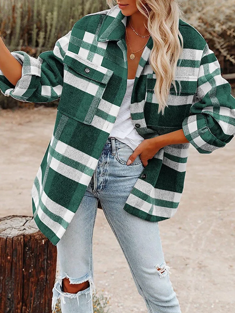 Plaid Button Long Sleeve Shacket