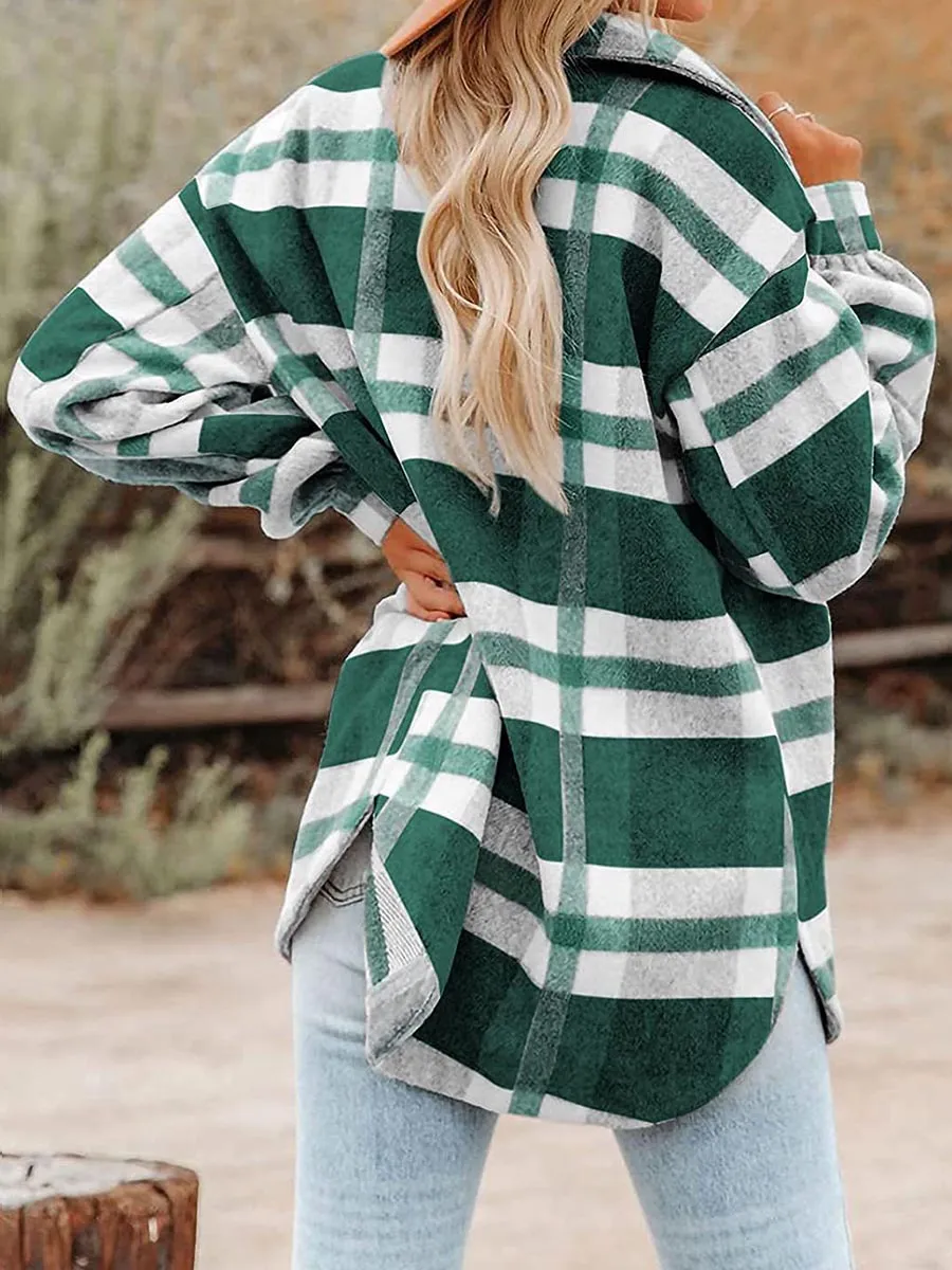 Plaid Button Long Sleeve Shacket