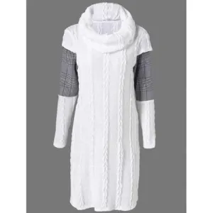Plaid Cowl Neck Jumper Dress - White M