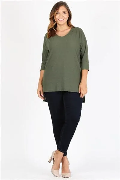 Plus Size Knit V-Neck Hi-Low Olive- Pack of 6