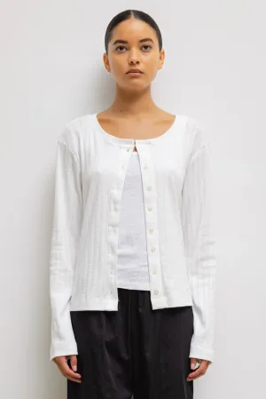 Pointelle Classic Crew Cardigan - White