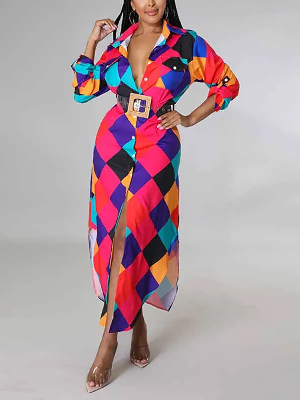 Print Button Down Dresses