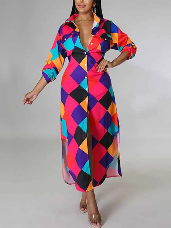 Print Button Down Dresses