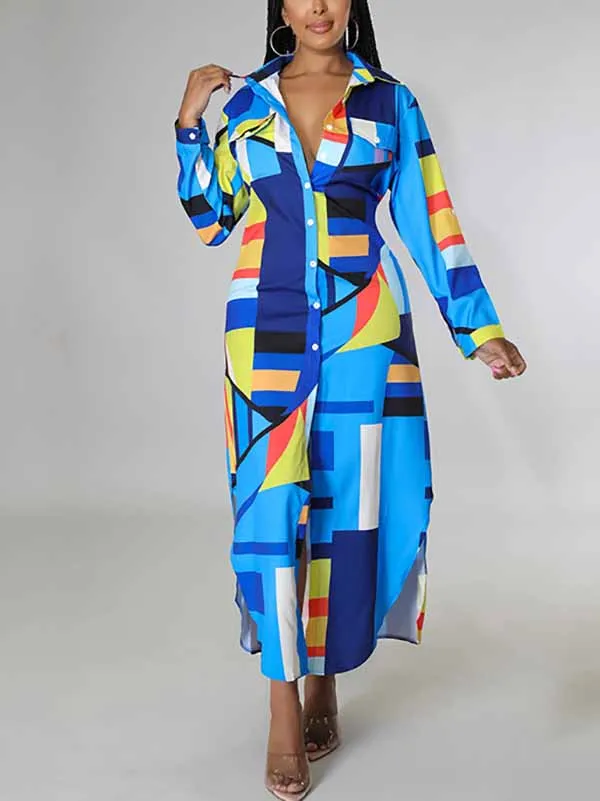 Print Button Down Dresses