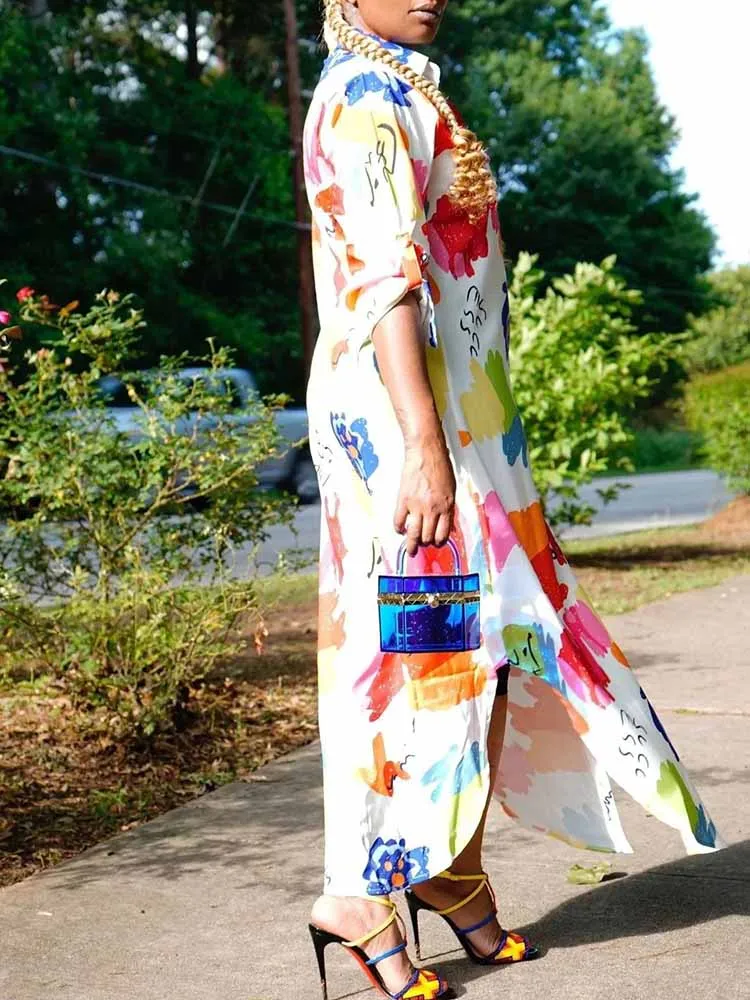 Print Button Down Dresses