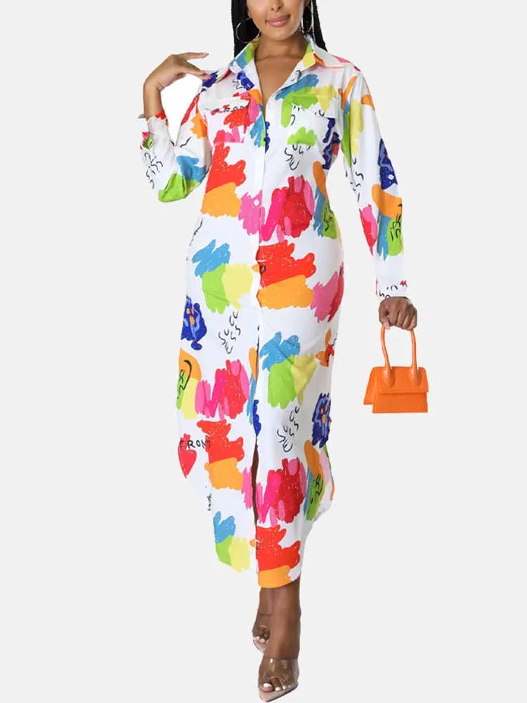Print Button Down Dresses