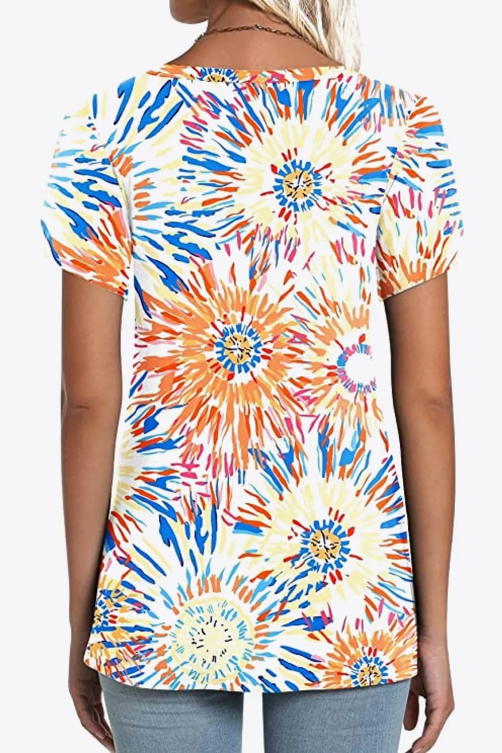 Printed Petal Sleeve V-Neck Blouse (12 Color Styles)
