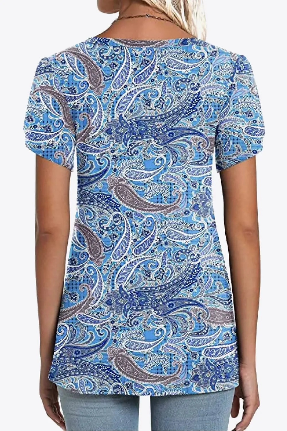 Printed Petal Sleeve V-Neck Blouse (12 Color Styles)