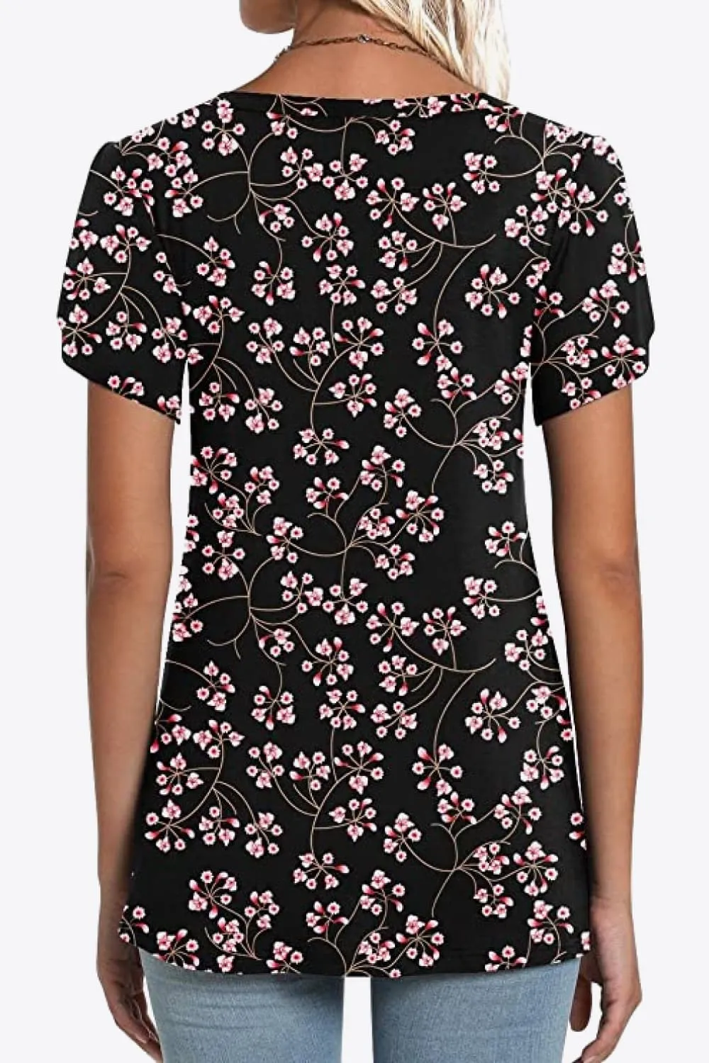 Printed Petal Sleeve V-Neck Blouse (12 Color Styles)