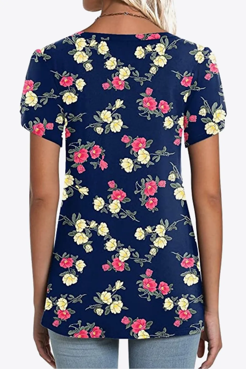 Printed Petal Sleeve V-Neck Blouse (12 Color Styles)