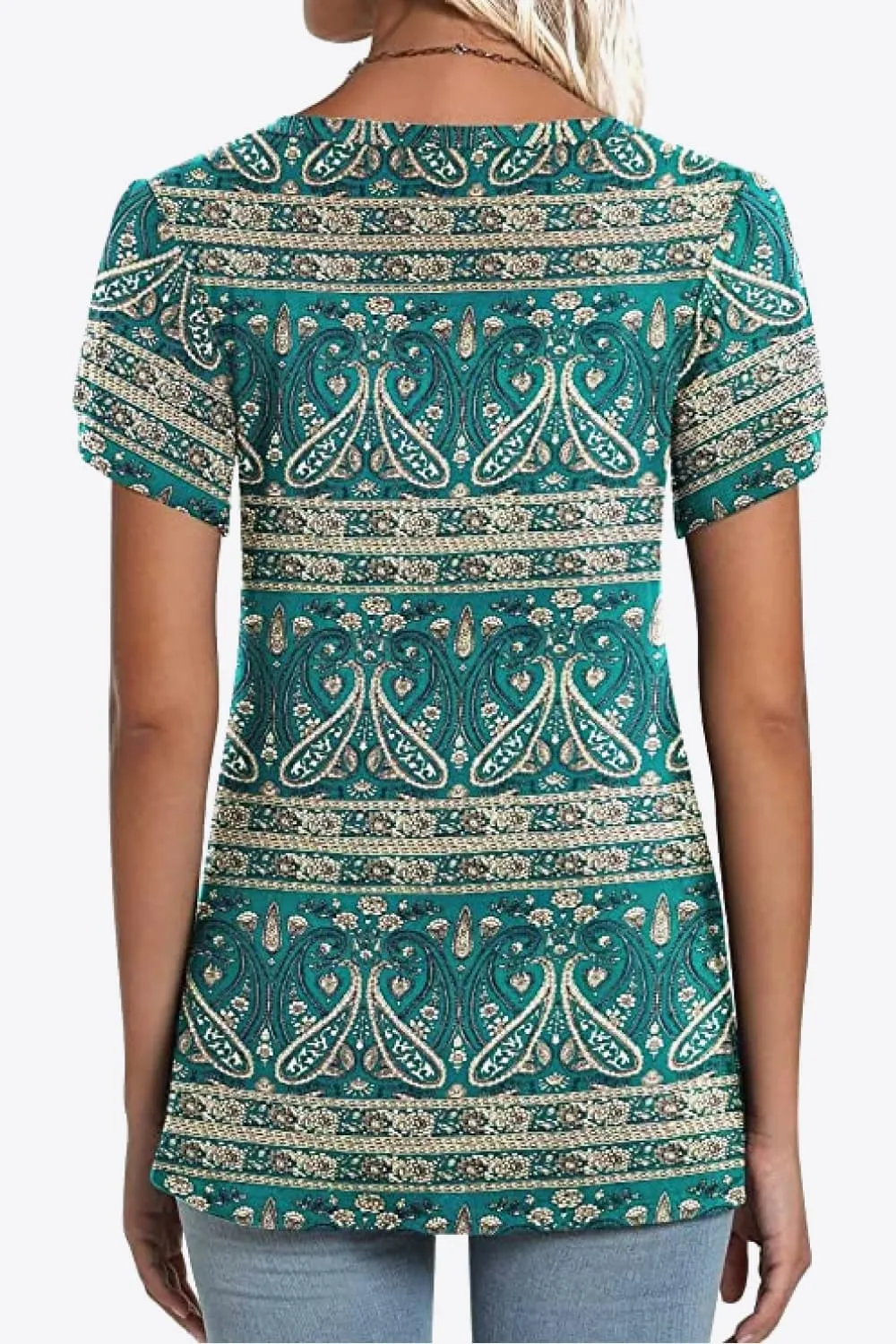 Printed Petal Sleeve V-Neck Blouse (12 Color Styles)