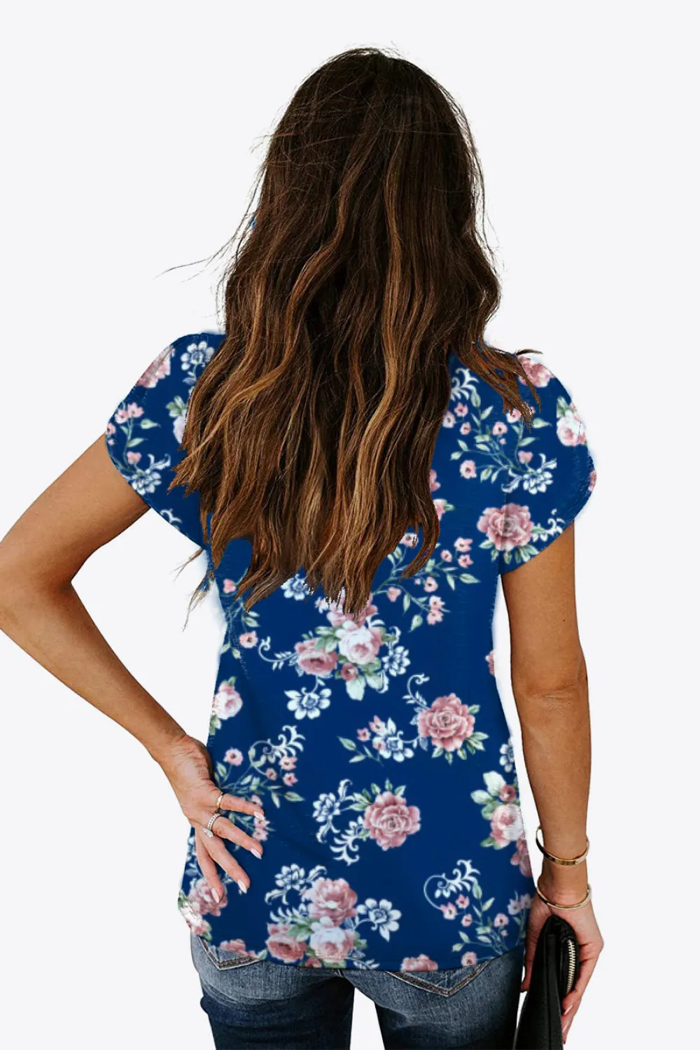 Printed Petal Sleeve V-Neck Blouse (12 Color Styles)