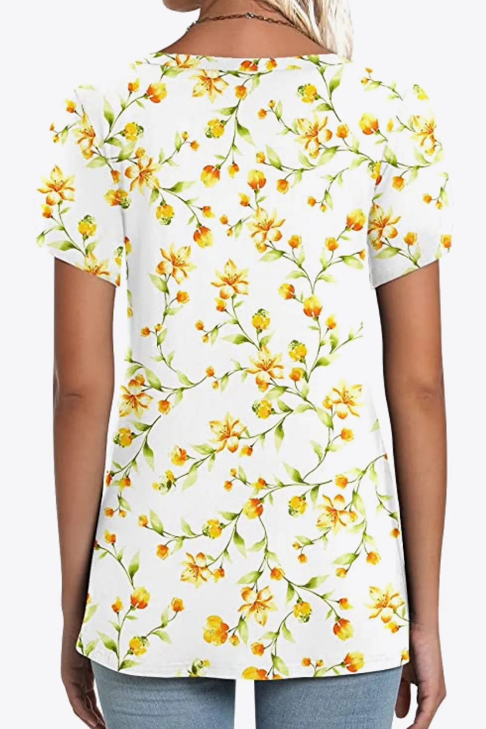 Printed Petal Sleeve V-Neck Blouse (12 Color Styles)
