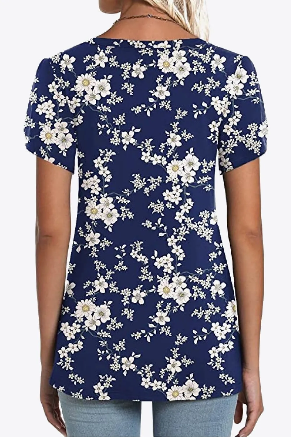 Printed Petal Sleeve V-Neck Blouse (12 Color Styles)