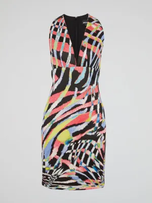 Printed Plunge Sheath Dress