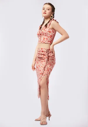 Printed Ruched Midi Skirt
