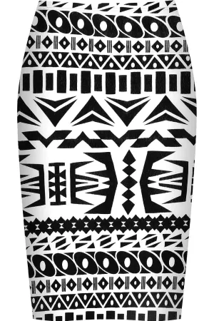 Printed Stretch Pencil Midi Skirt