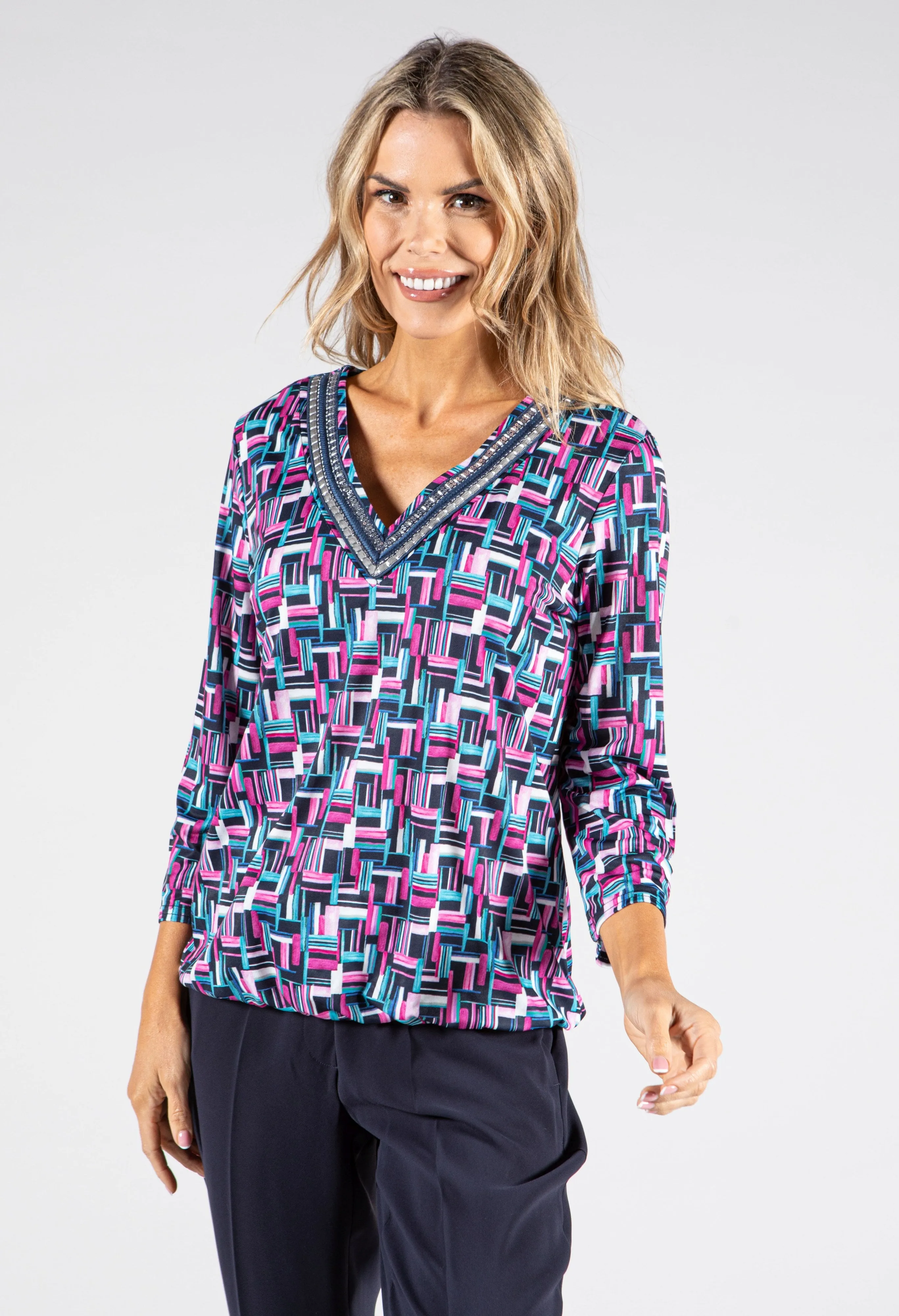 Printed V-Neck Top