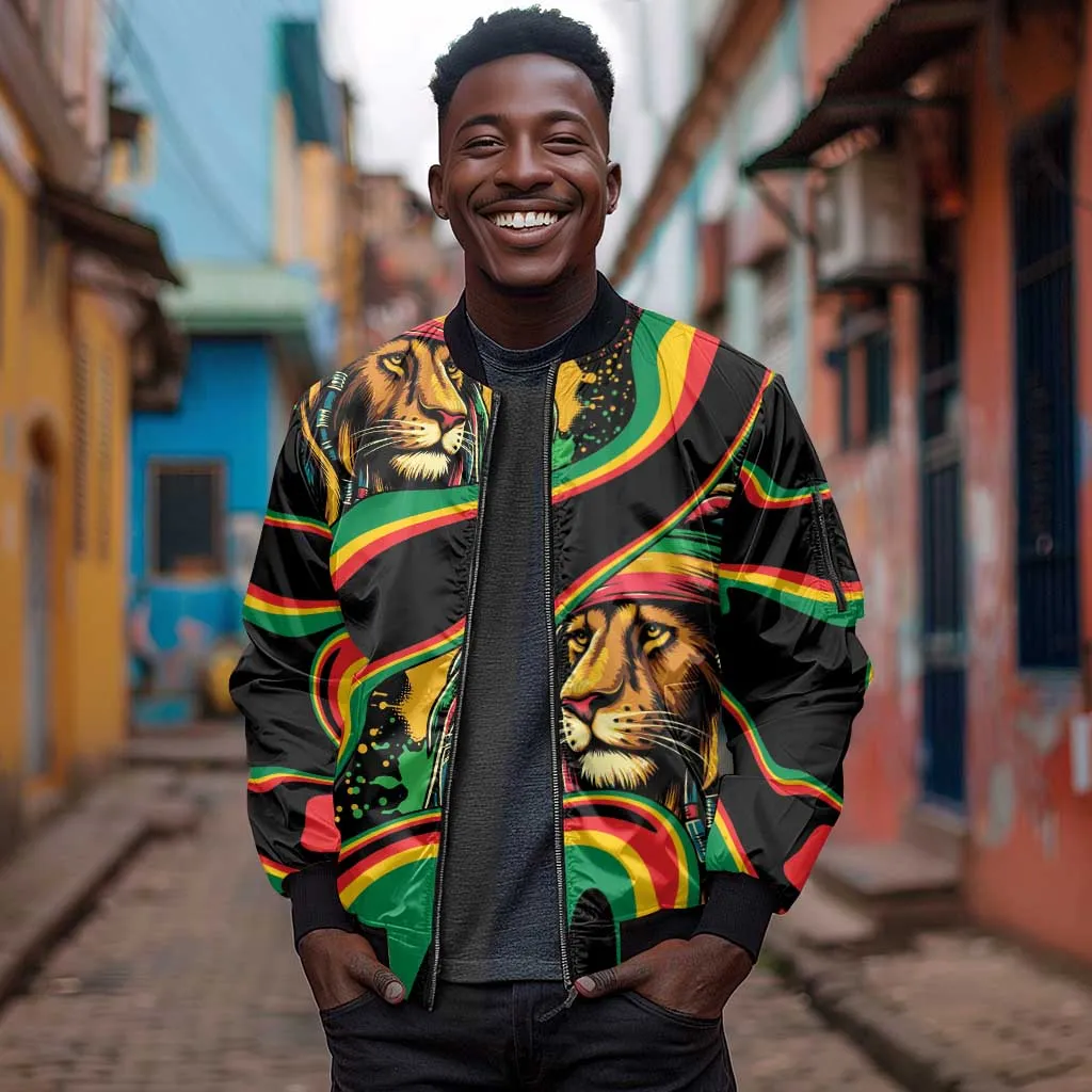 Proud Afro-Jamaicans Rasta Lion Sleeve Zip Bomber Jacket Reggae My Soul LT9