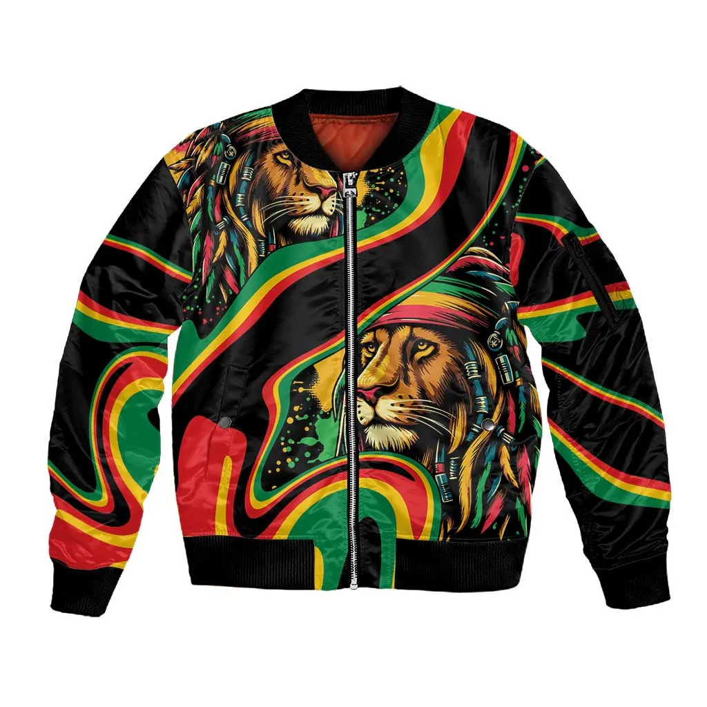 Proud Afro-Jamaicans Rasta Lion Sleeve Zip Bomber Jacket Reggae My Soul LT9