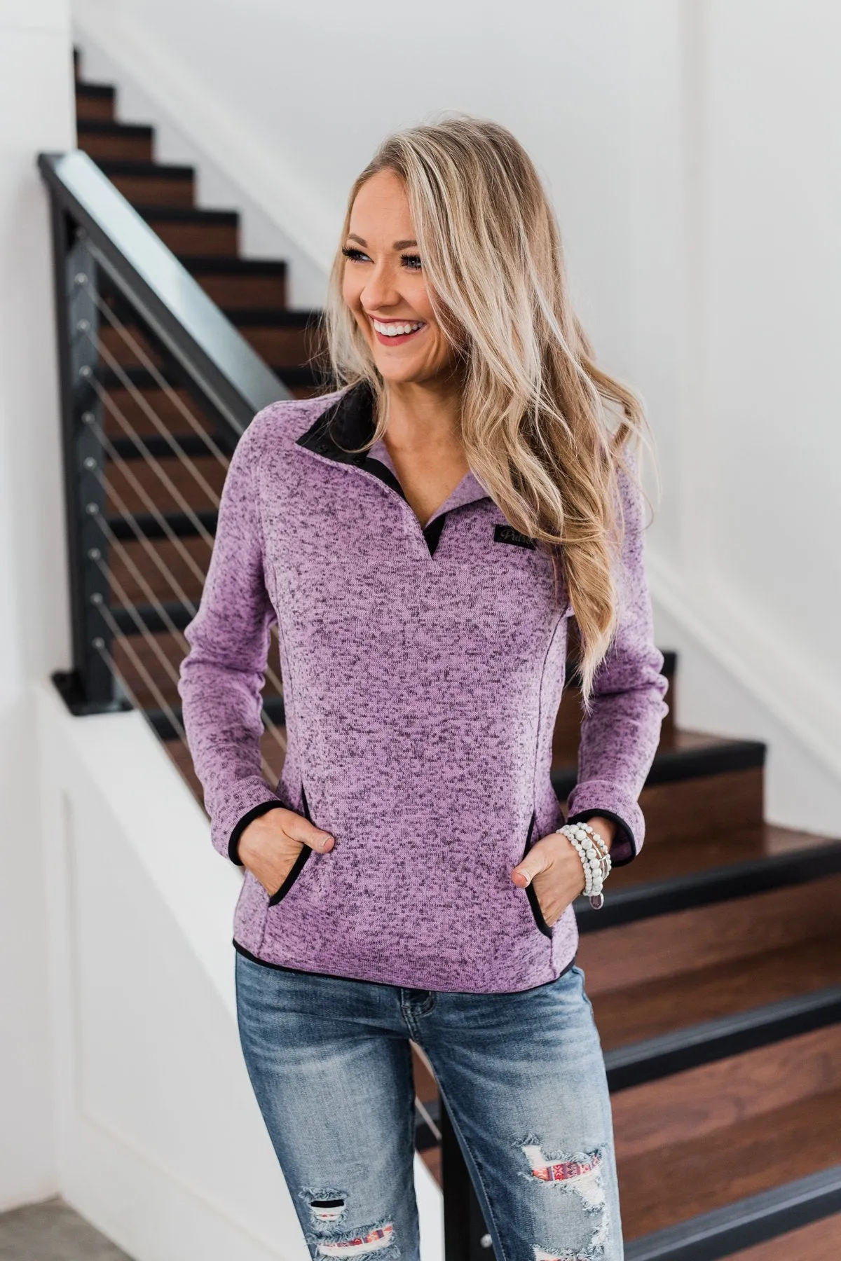 Pulse Exclusive Quarter Button Pullover- Heathered Purple