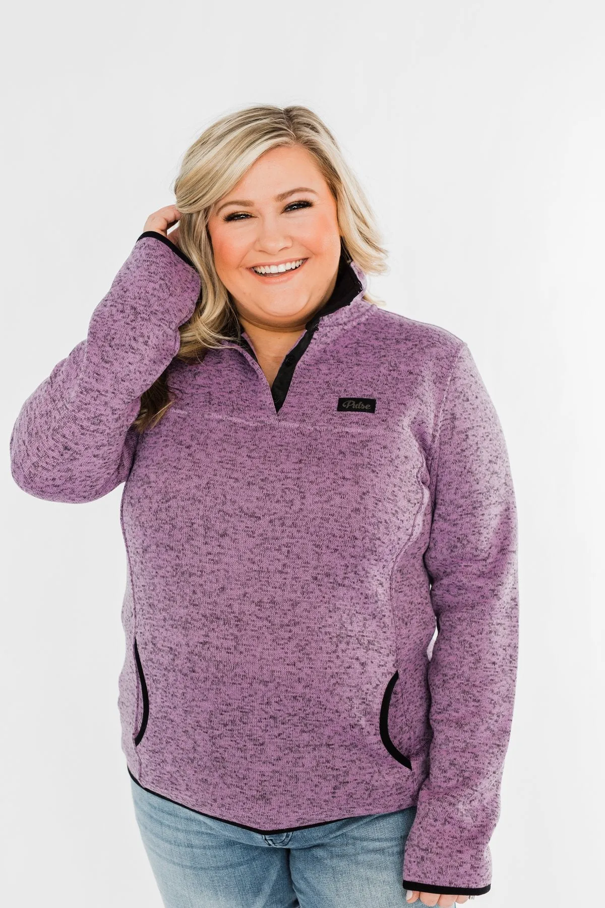 Pulse Exclusive Quarter Button Pullover- Heathered Purple